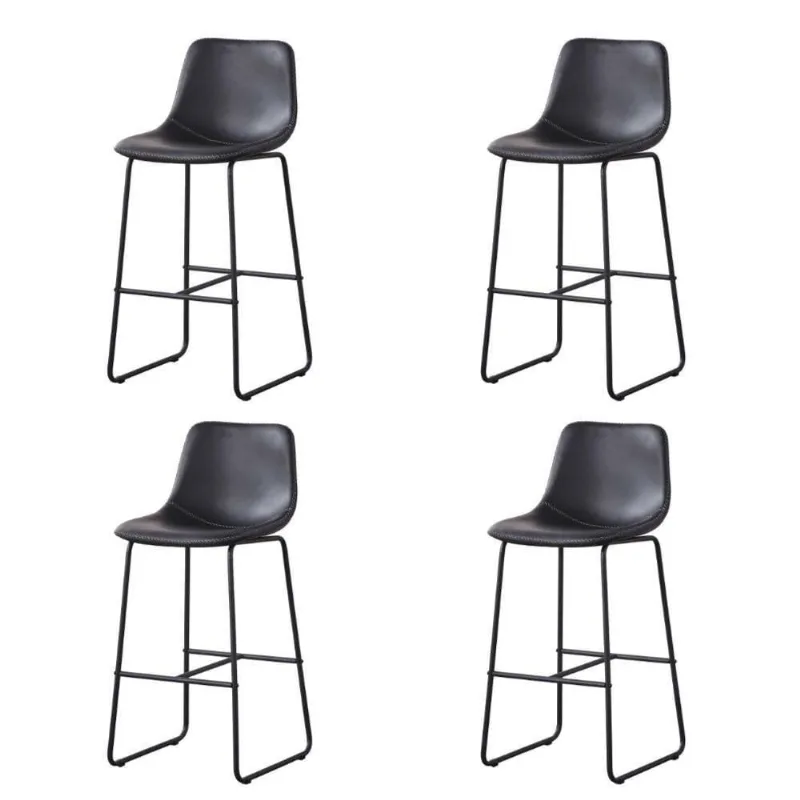 Kit 4 Banquetas Oxford Verner Fratini 100 Cm (altura) Poliuretano (pu) Preto Base Em Aço Preto