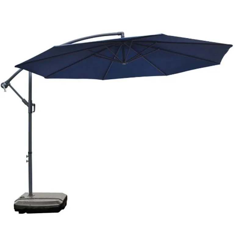 Ombrelone Lateral Com Base 2 Rodinhas Hdpe Bahamas Rivatti 300 Cm Larg Alumínio Capa Poliéster Azul