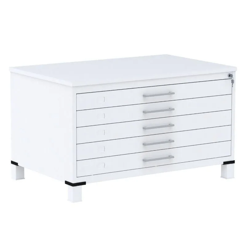 Mapoteca 5 Gavetas Pandin 120 cm (Larg) Inmetro Tampo mdp Cinza Estrutura e Gavetas em Aço Branco