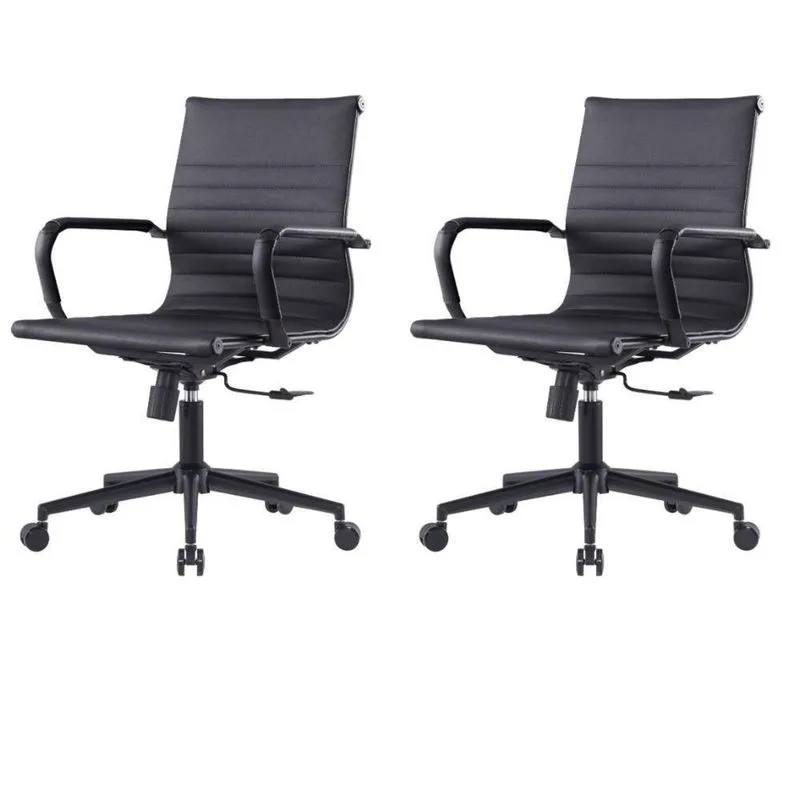 Kit 2 Cadeiras Escritório Manhattan Black Esteirinha Diretor Fratini Pu Preto Base Rodízio Preto