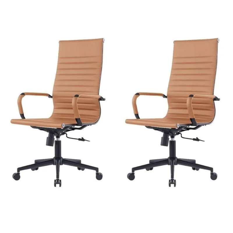 Kit 2 Cadeiras Escritório Manhattan Presidente PU Caramelo Base Giratória Fratini