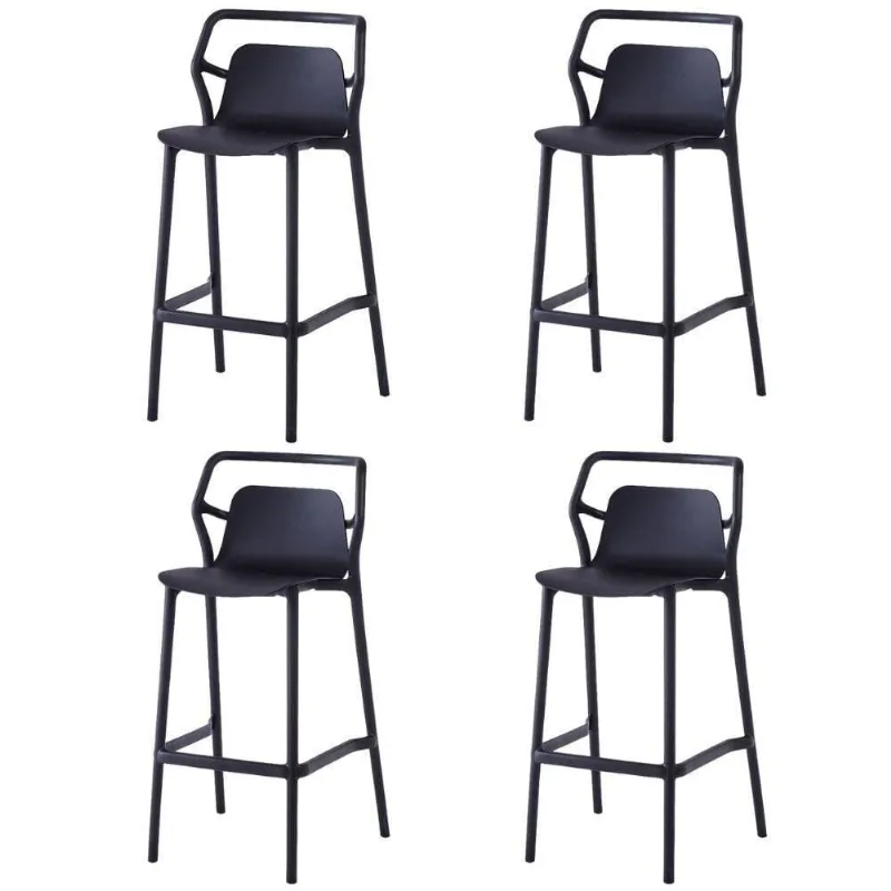 Kit 4 Banquetas Empilháveis Enjoy Assento Plástico Base Fixa com Encosto Preto Rivatti Móveis
