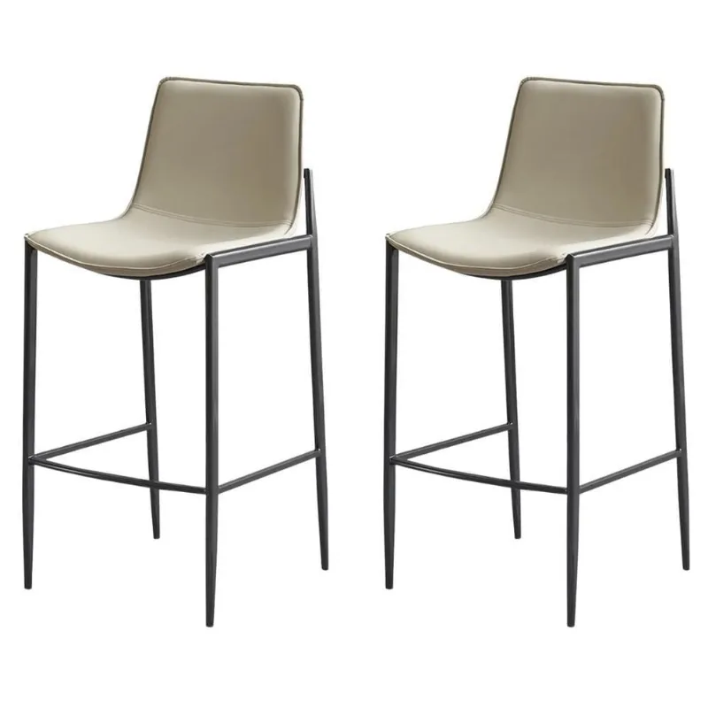 Kit 2 Banquetas Altas Eulália Assento PU Base Aço com Encosto Cinza Rivatti Móveis