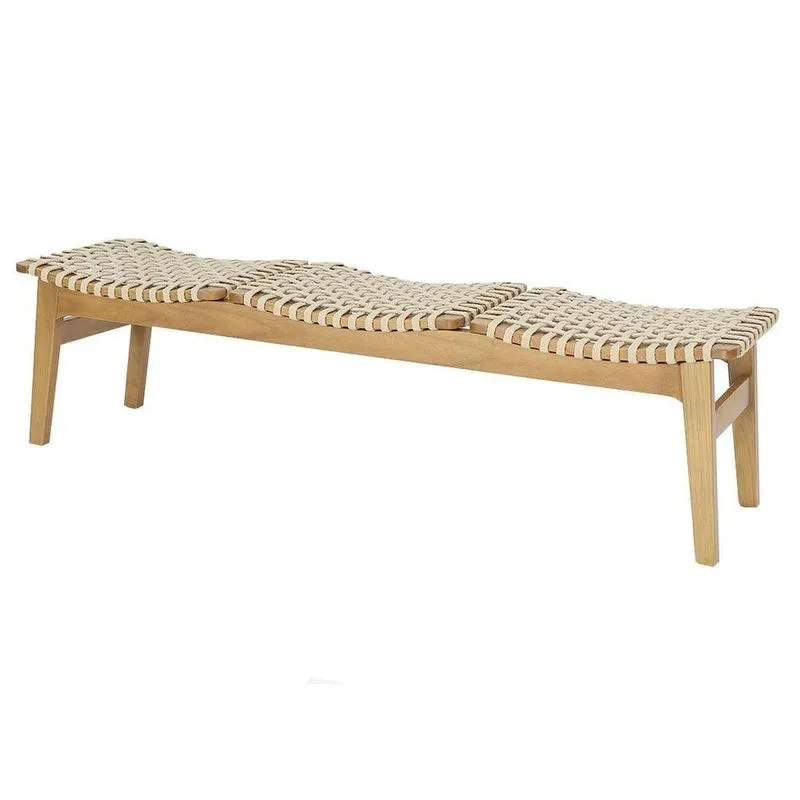 Banco Amores 1 Lugar Madeira Amendoa Corda Nautica Bege Nacional Moveis 164cm