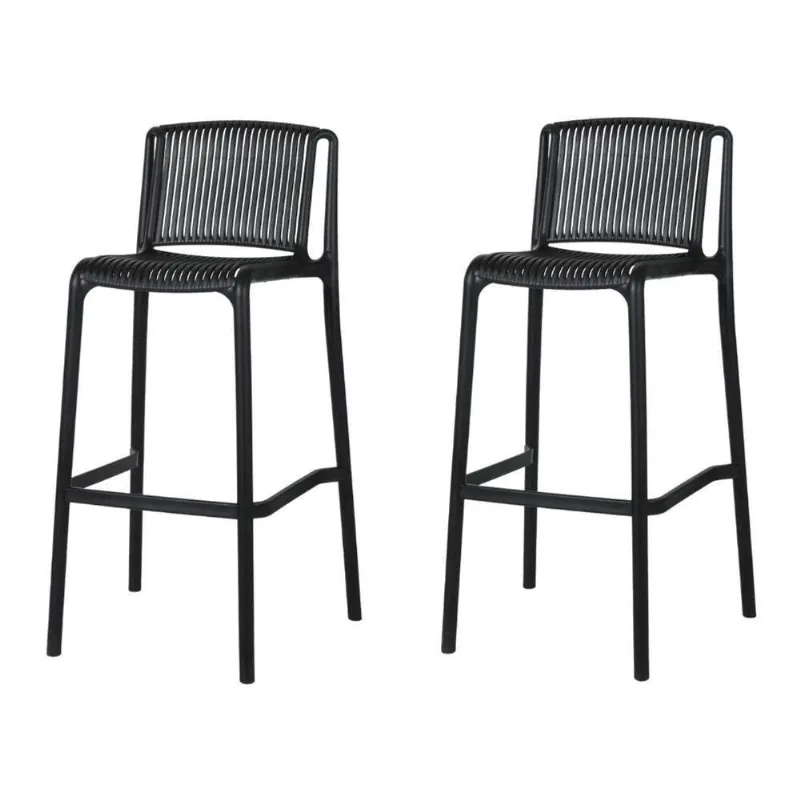 Kit 2 Banquetas Empilháveis Floripa Assento Polipropileno Base Plástica com Encosto Preto Fratini