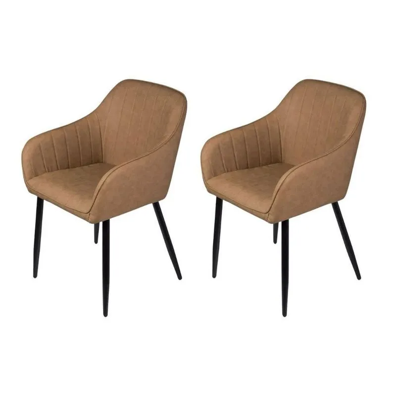 Kit 2 Poltronas Volga Decorativa Com Apoio Braços Pu Confortável Caramelo Or Design