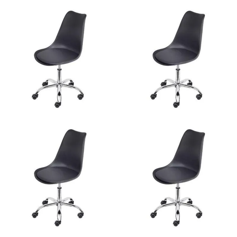 Kit 4 Cadeiras Joly Giratória Estofado PU Base Rodízios Ergonômica Preta OR Design
