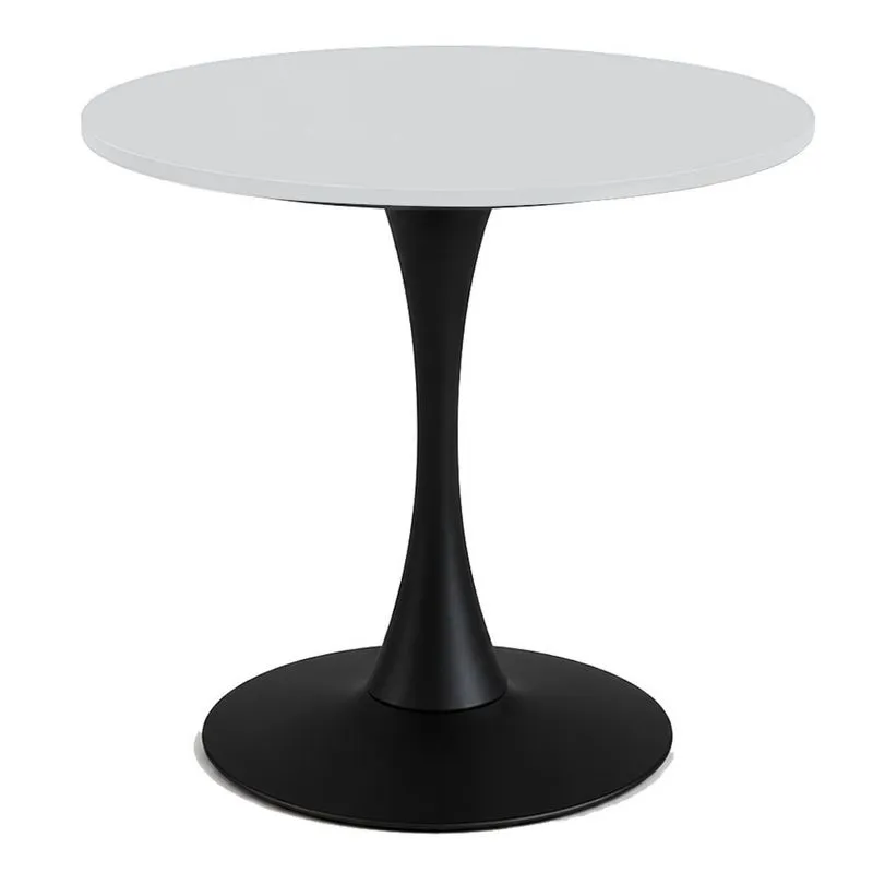 Mesa de Jantar Saarinen Fratini Aço Preto Base Tampo MDP Redondo 70cm Branco