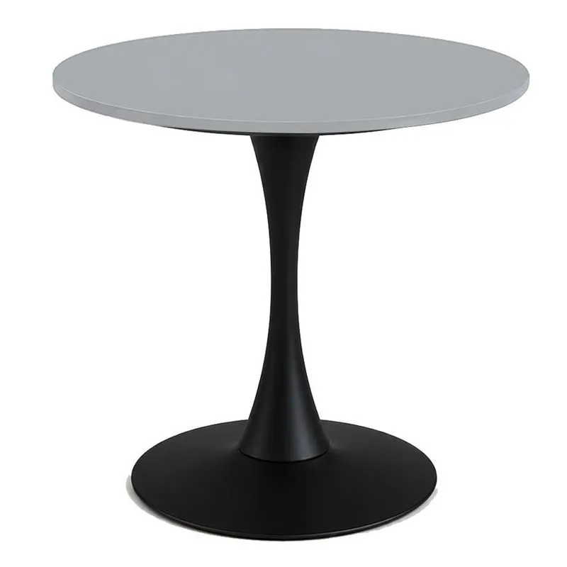 Mesa de Jantar Saarinen Fratini Aço Preto Base Tampo MDP Redondo 70cm Cinza