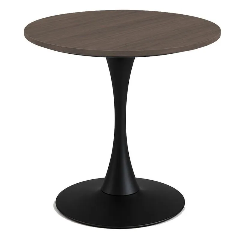 Mesa de Jantar Saarinen Fratini Aço Preto Base Tampo MDP Redondo 70cm Walnut