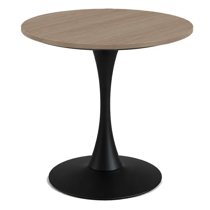 Mesa de Jantar Saarinen Fratini Aço Preto Base Tampo MDP Redondo 80cm Noce Naturale