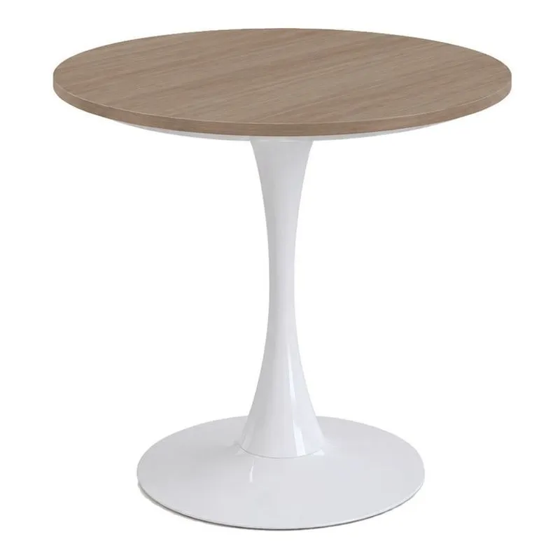 Mesa de Jantar Saarinen Fratini Aço Branco Base Tampo MDP Redondo 70cm Noce Naturale