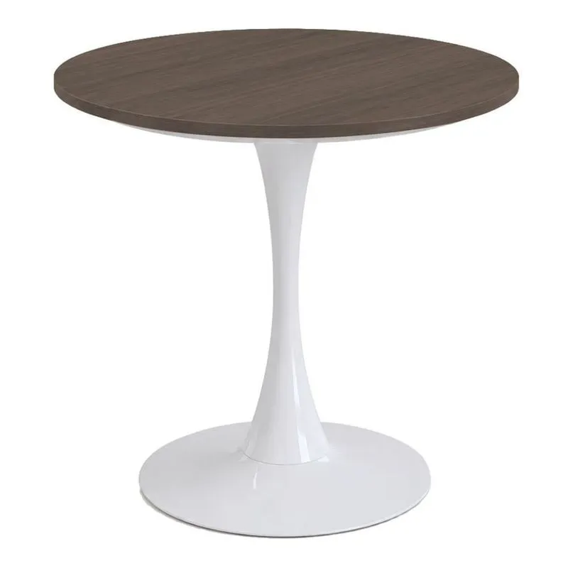 Mesa de Jantar Saarinen Fratini Aço Branco Base Tampo MDP Redondo 70cm Walnut