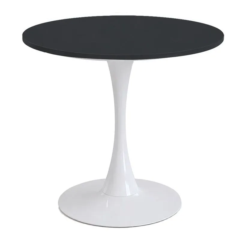 Mesa de Jantar Saarinen Fratini Aço Branco Base Tampo MDP Redondo 80cm Preto