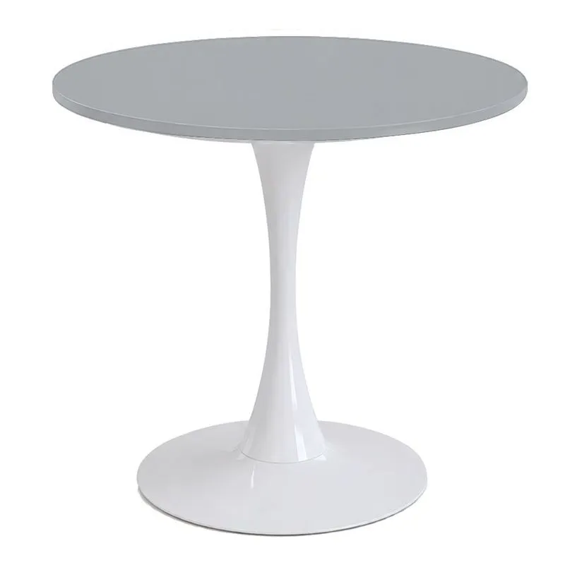 Mesa de Jantar Saarinen Fratini Aço Branco Base Tampo MDP Redondo 80cm Cinza