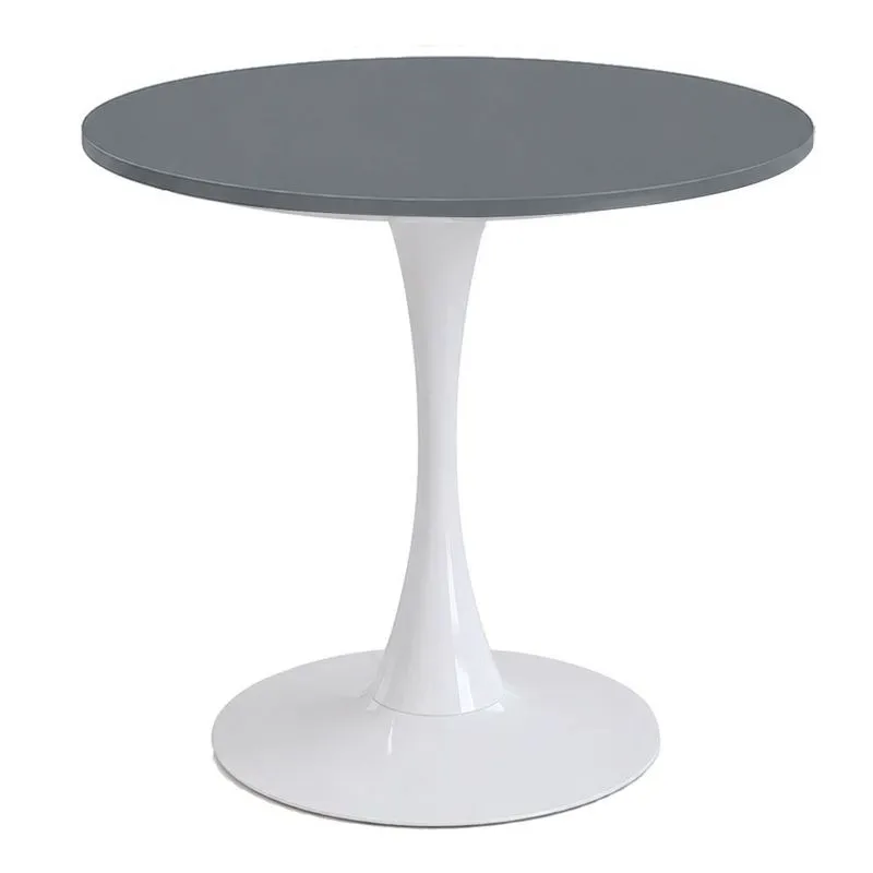 Mesa de Jantar Saarinen Fratini Aço Branco Base Tampo MDP Redondo 80cm Grafito