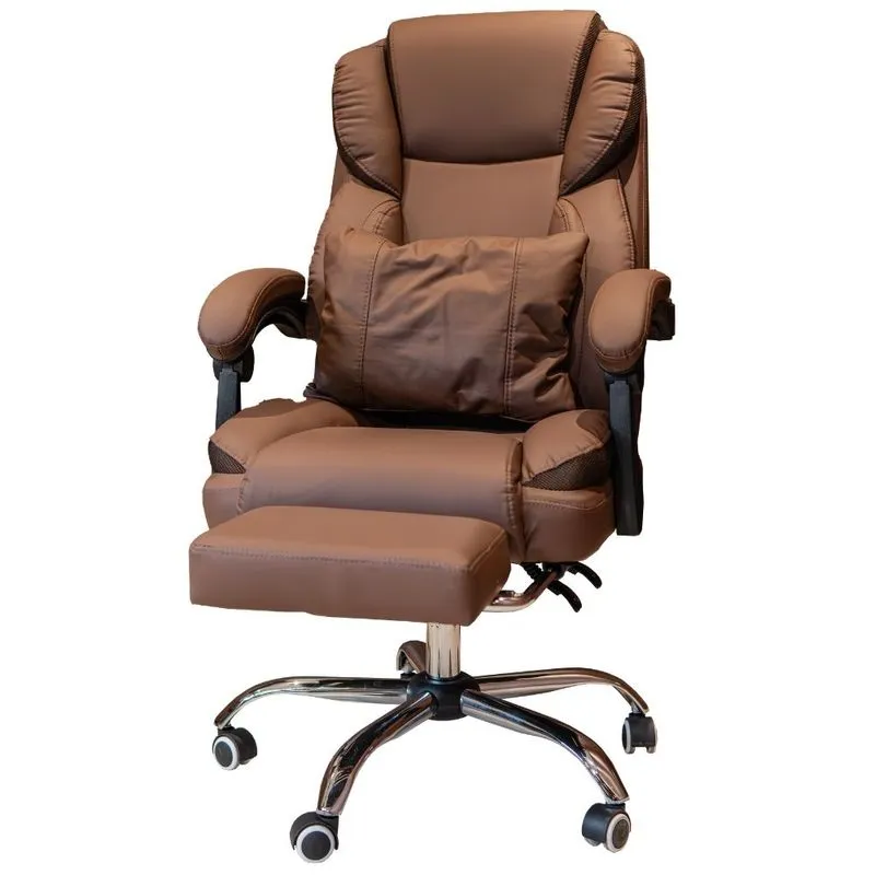 Cadeira Escritório Presidente Axen Domann Design Assento PU Marrom Chocolate Base Metal
