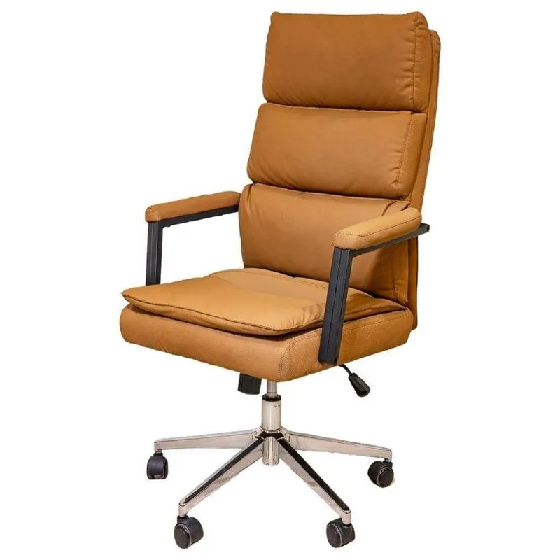 Cadeira Escritório Evo Domann Design Presidente Assento PU Camel Marrom Base Metálica Giratória