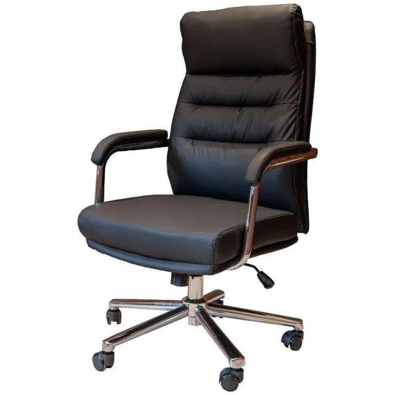Cadeira De Escritório Presidente Elite Assento Pu Preto Base Metálica Giratória Domann Design