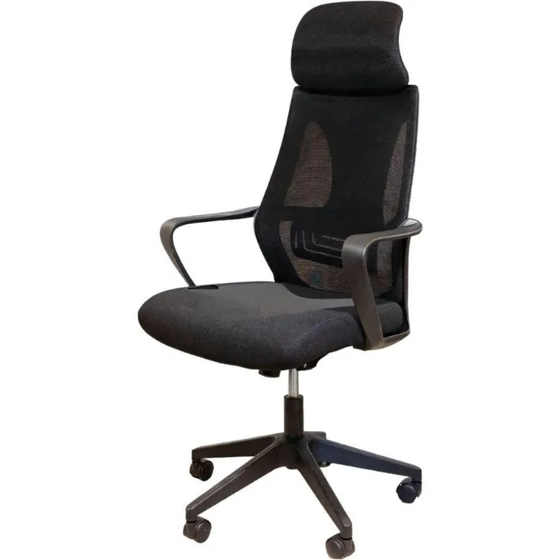 Cadeira Escritório Presidente Nero Domann Design Assento PU Tela Mesh Base Giratória Preta