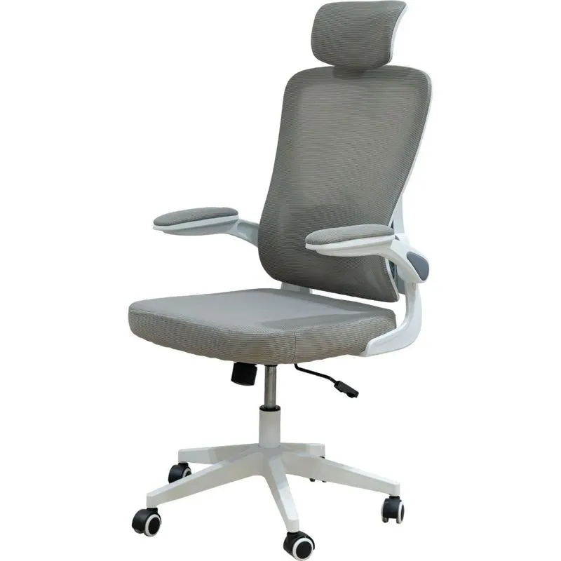Cadeira Escritório Presidente Luna Domann Design Assento Tecido Branco Tela Mesh Base Metal