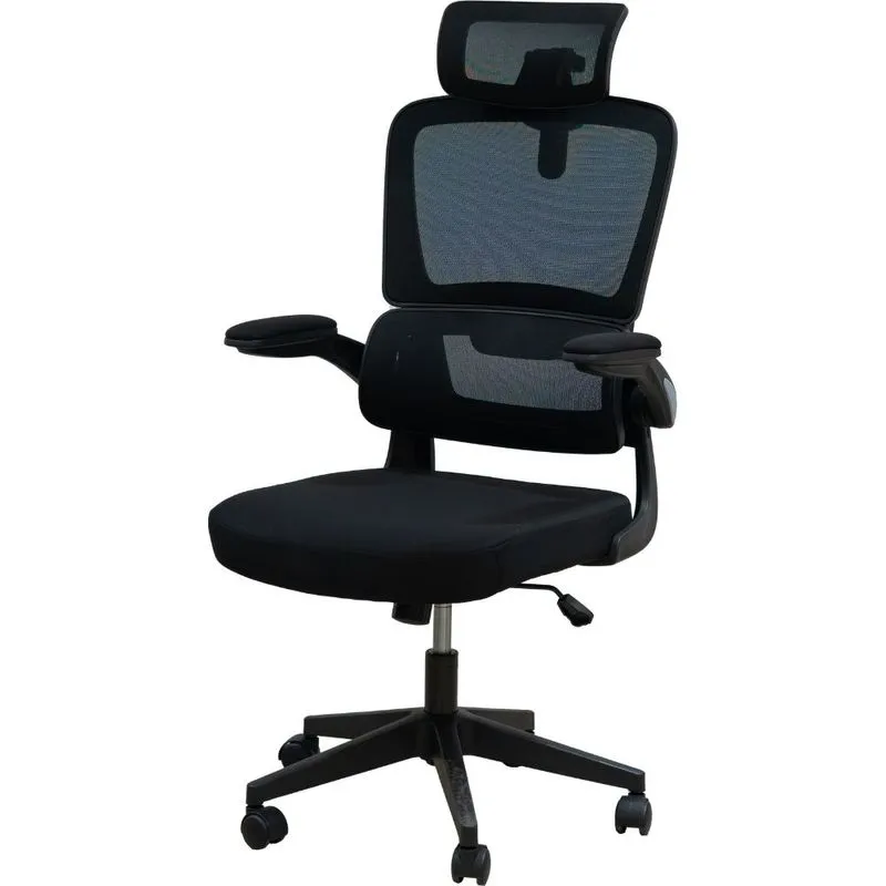 Cadeira Escritório Presidente Sync Domann Design Assento Tecido Preto Tela Mesh Base Metal