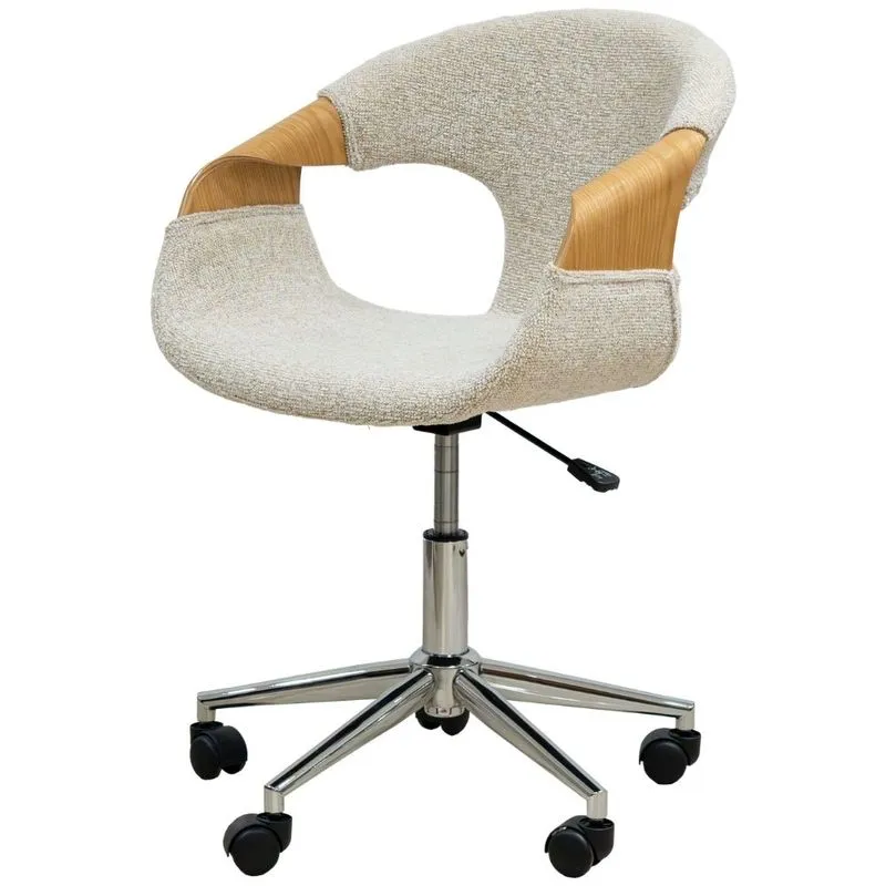 Cadeira Escritório Curve Domann Design Madeira e Revestimento Linho Bege Base Metal