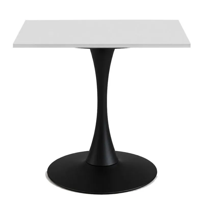 Mesa de Jantar Saarinen Fratini Aço Preto Base Tampo MDP Quadrado 80cm Branco