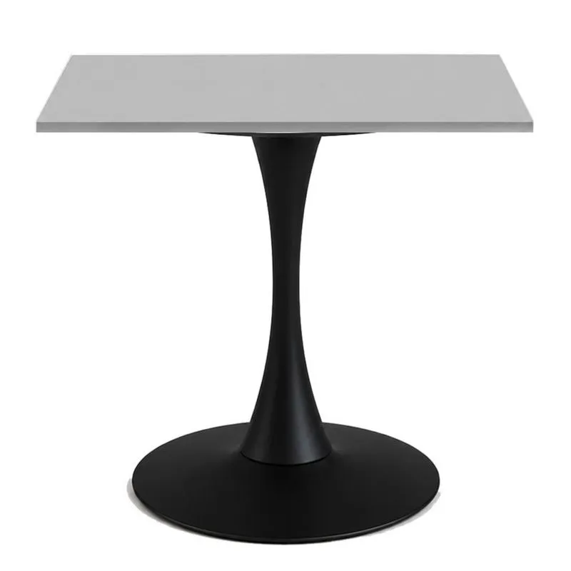 Mesa de Jantar Saarinen Fratini Aço Preto Base Tampo MDP Quadrado 80cm Cinza