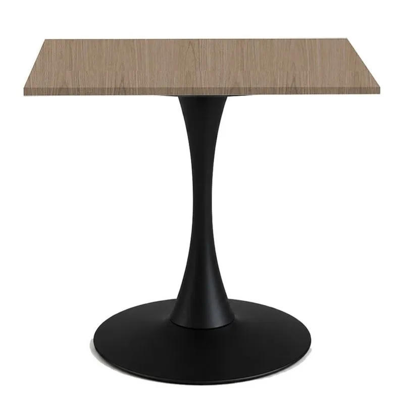 Mesa de Jantar Saarinen Fratini Aço Preto Base Tampo MDP Quadrado 80cm Noce Naturale
