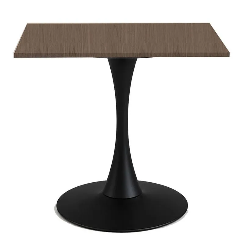 Mesa de Jantar Saarinen Fratini Aço Preto Base Tampo MDP Quadrado 80cm Walnut