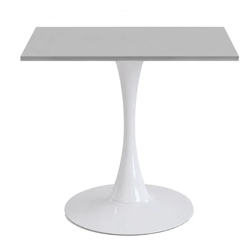 Mesa de Jantar Saarinen Fratini Aço Branco Base Tampo MDP Quadrado 70cm Cinza