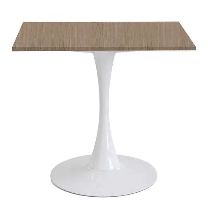 Mesa de Jantar Saarinen Fratini Aço Branco Base Tampo MDP Quadrado 70cm Noce Naturale