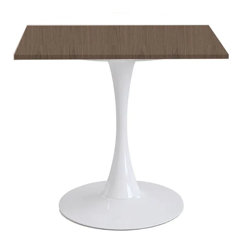 Mesa de Jantar Saarinen Fratini Aço Branco Base Tampo MDP Quadrado 70cm Walnut