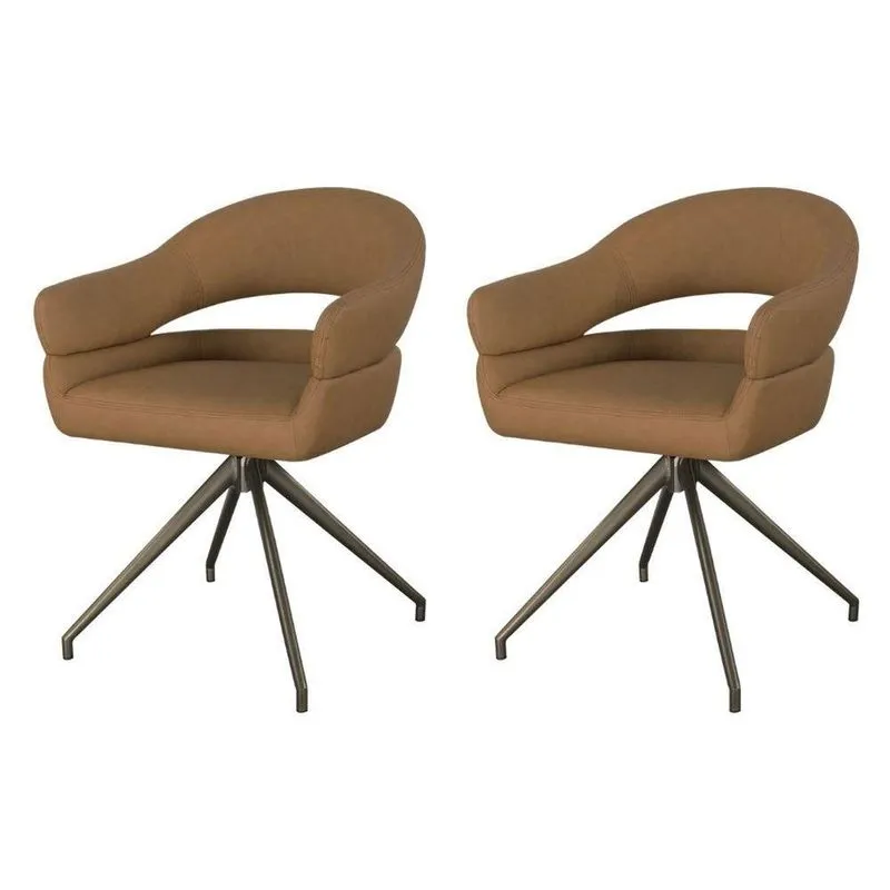Kit 2 Cadeiras Hanover Giratória Revestimento Em PU Caramelo Base Aço Corten Fratini