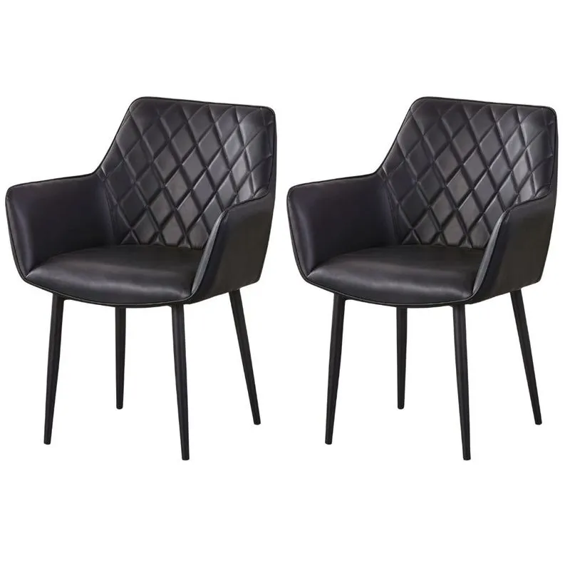Kit 2 Cadeiras com Braços Marrakesh Fratini Estofado Matelassê (PU) Preto Base Aço Carbono Preto