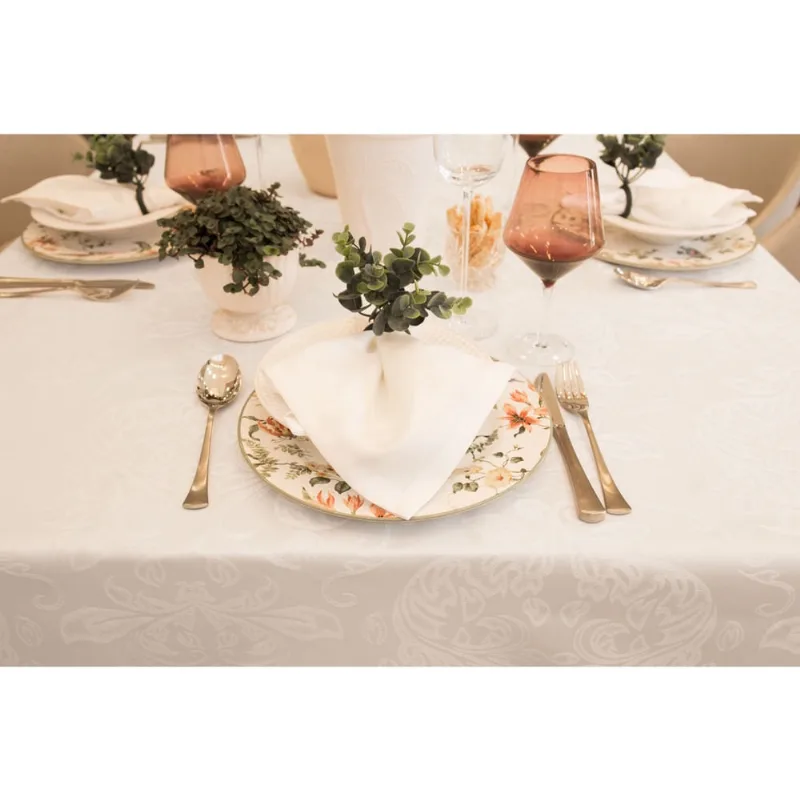 Toalha de Mesa Retangular 1,70m x 2,70m Impermeável JoyDecor Medalhão Branco