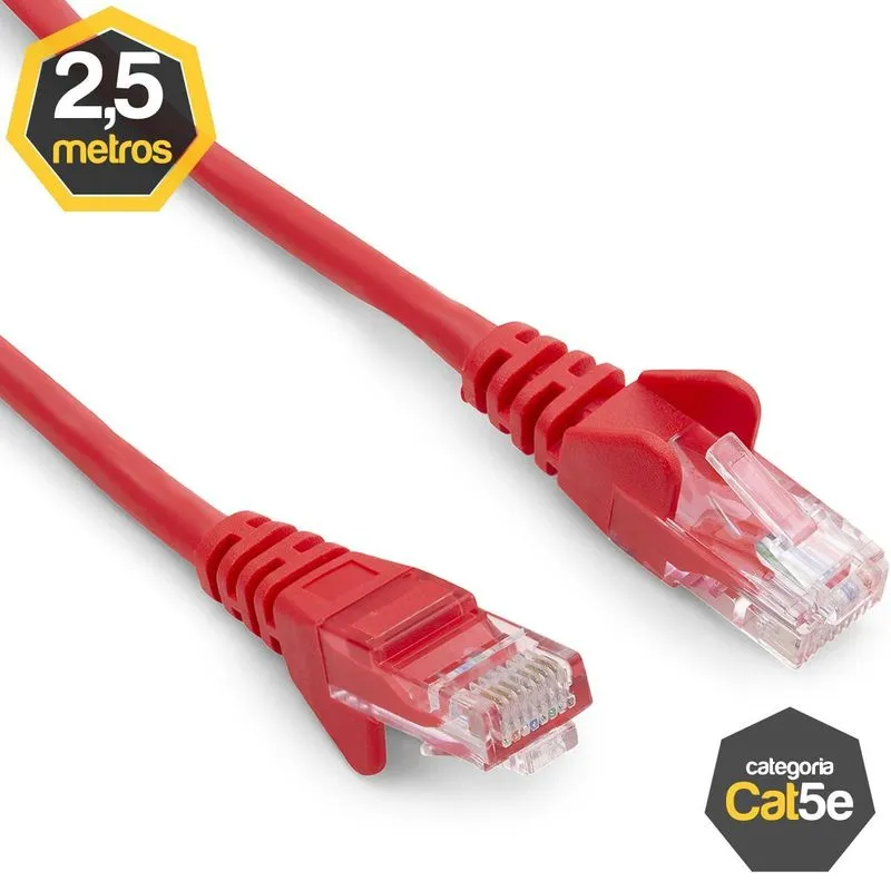 Patch Cord Cat5e Vermelho 2,50 Metros