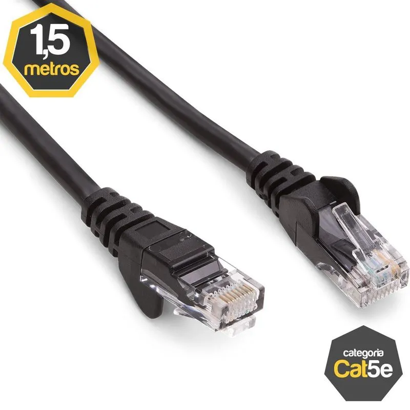 Patch Cord Cat5e Preto 1,50 Metros