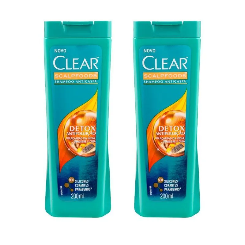 Kit Com 2 Shampoo Clear Anticaspa Detox Antipoluição 200ml