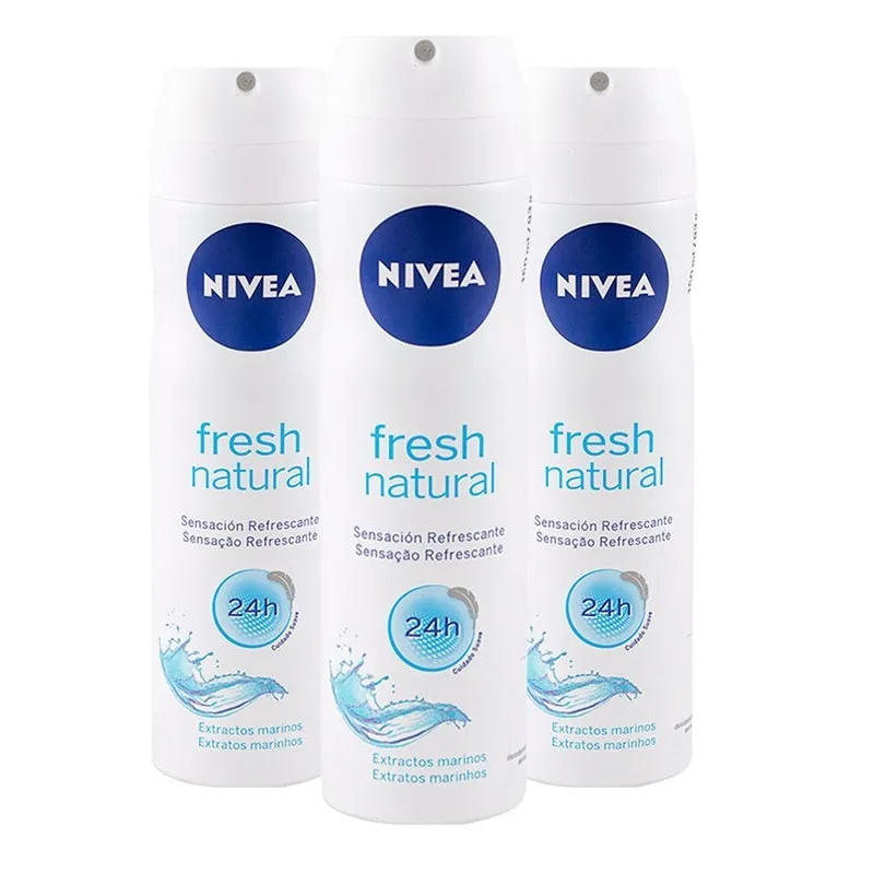 Kit Com 3 Desodorante Aerosol Nivea Fresh Natural 24h 150ml