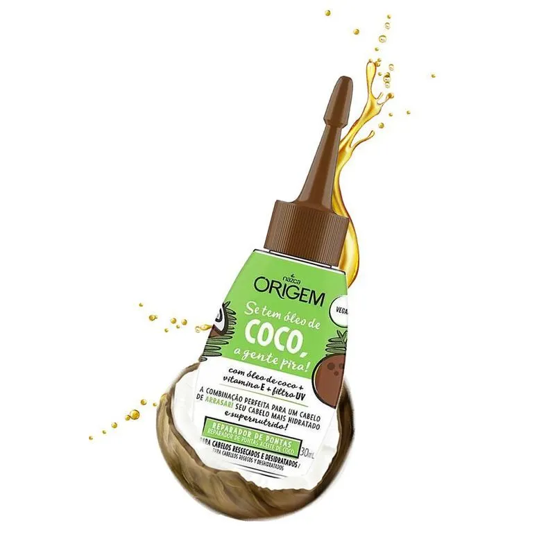 Kit 03 Reparador Pontas Origem Óleo Coco Vitamina E 30ml