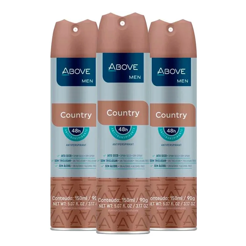 Kit 3 Desodorantes Antitranspirante Above Country 48h 90g