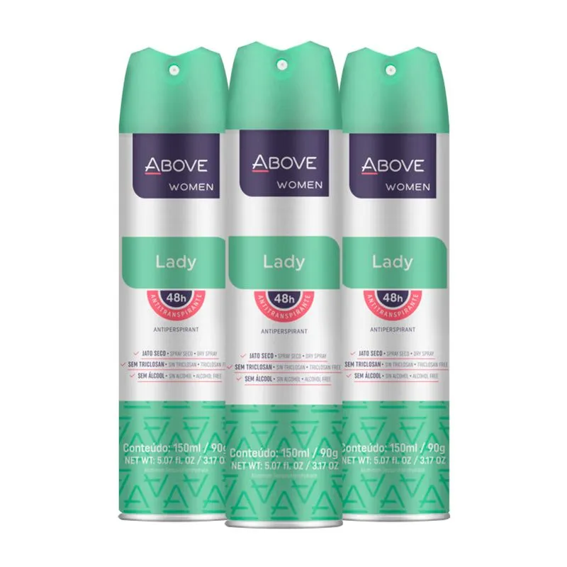 Desodorante Above Lady Feminino 48h Sem Álcool 90g (3 Und)