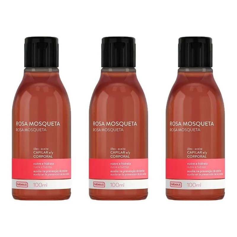 Kit Com 3 Óleo Corporal Farmax Rosa Mosqueta 100ml
