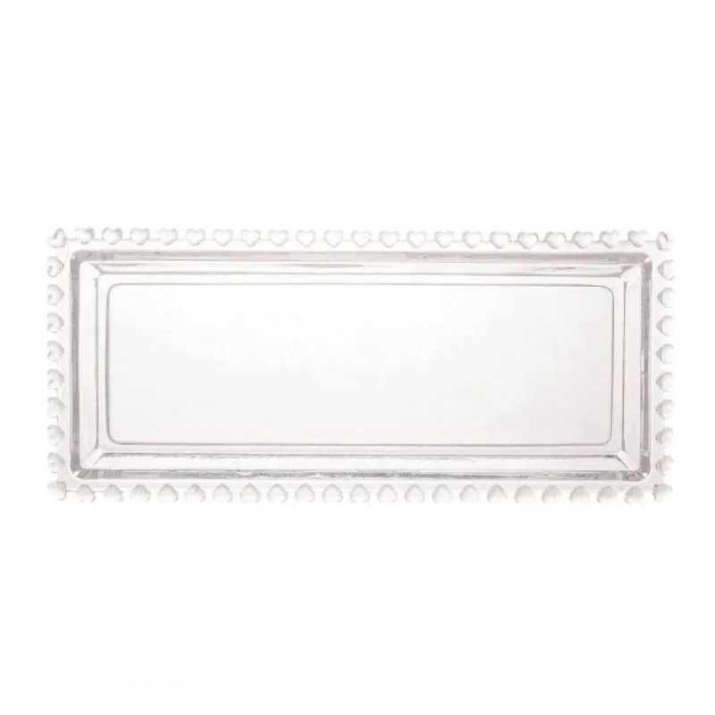 Travessa Retangular Cristal Coração 30x13x3 - Lyor