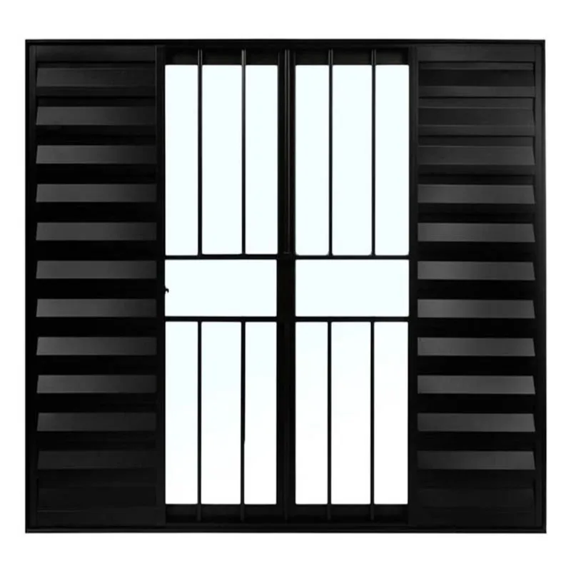 Janela de Alumínio Preto Veneziana de Correr 6 Folhas Com Grade cmc Modular - 1.50 (l) X 1.20 (a)