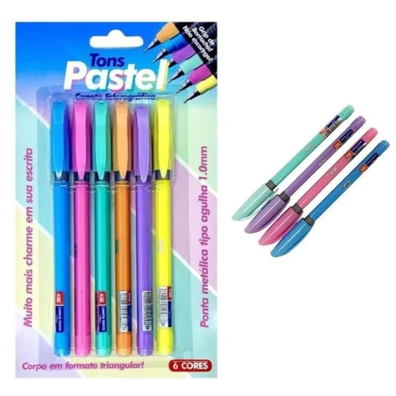 CANETA ESFEROGRÁFICA 1.0MM - 6 CORES PASTEL - KZ98154 - KAZ