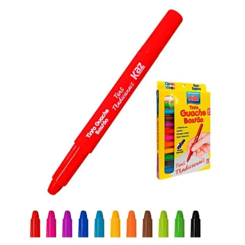 Tinta Guache Bastão Caneta Retrátil 12 Cores Vivas Coloridas