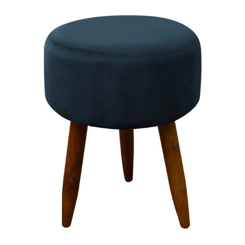 Puff Banqueta Decorativo Pés Madeira Azul Marinho